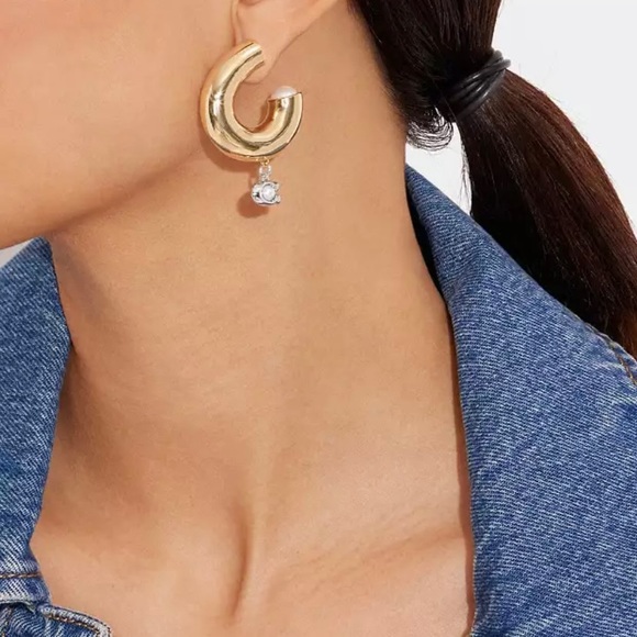 NWT Coach Signature Chunky Heart Hoop Earrings - Picture 5 of 5